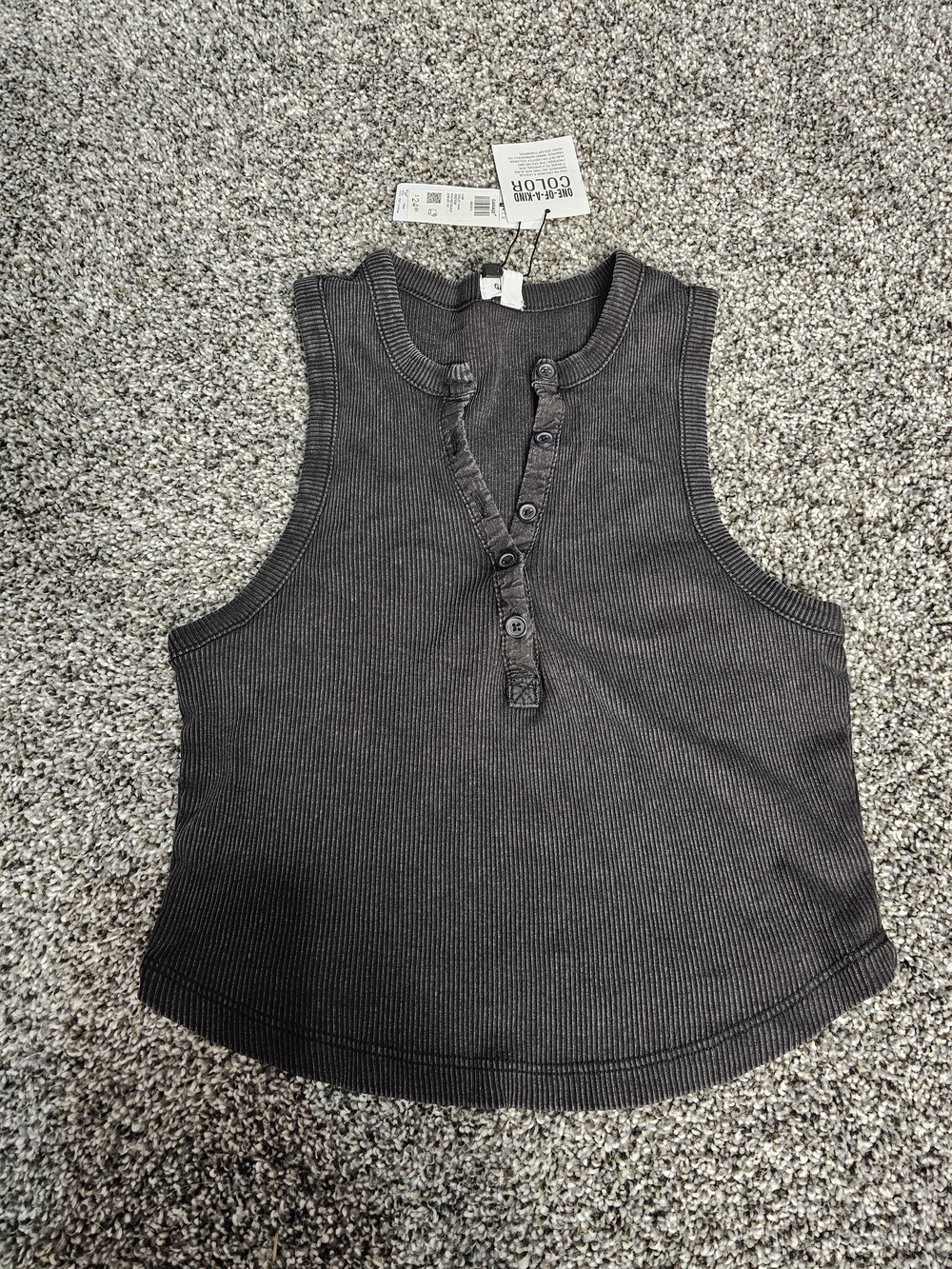 Garage Charcoal Grey Black  Ribbed Henley Tank Top NWT Size S